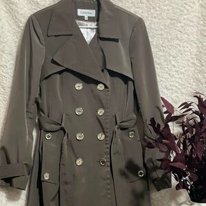 Calvin Klein Trench Coat Medium Women Brown/Gray